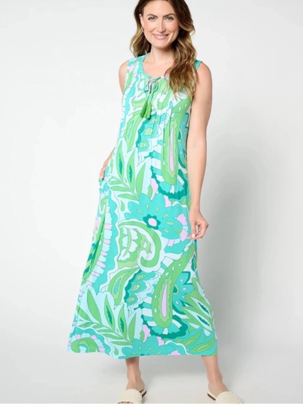 Colorful Paisley Resortwear Maxi Dress Sz MP